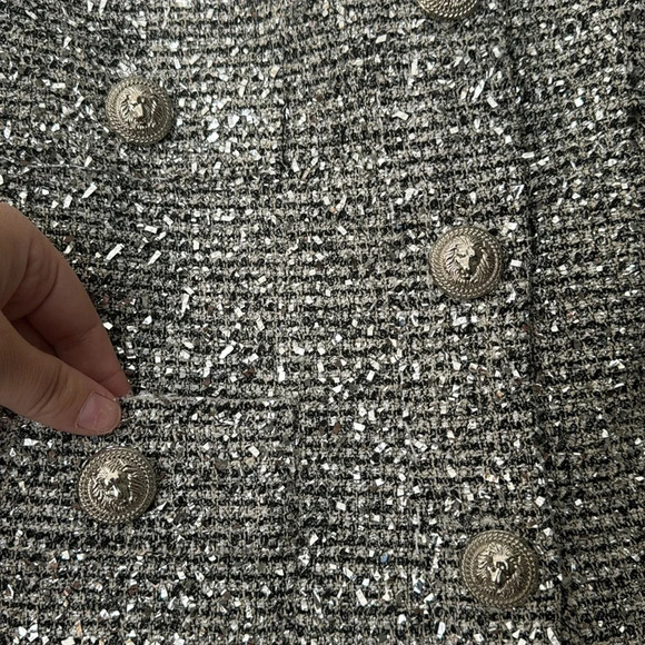 Women's Metallic Stellah Silver Textured Crop Jacket Size Large - Picture 3 of 8